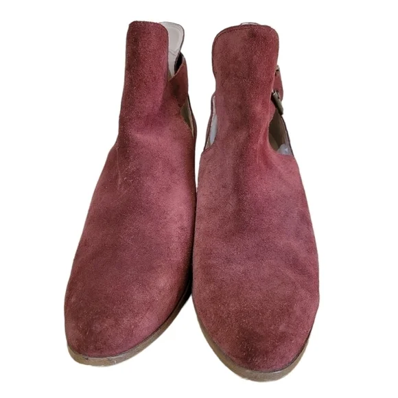 𝅺SOLE Society Suede Ankle Heeled Boot With Buckle Olive Red Size 9.5 - Picture 2 of 8